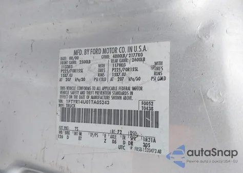 2001 Ford Ranger Edge/Xl/Xlt z USA, uszkodzony, nr VIN 1FTYR14U01TA05243